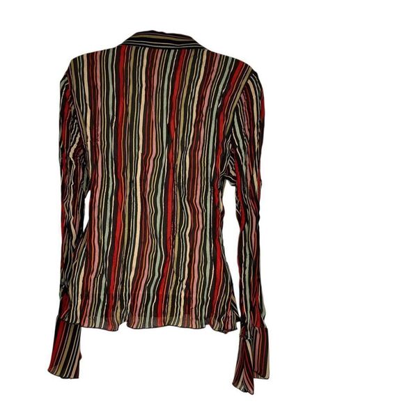 S.L.B. Long Sleeve Striped Ruffle Blouse Crinkle Fabric and Bell Sleeves, Size M - Picture 4 of 8
